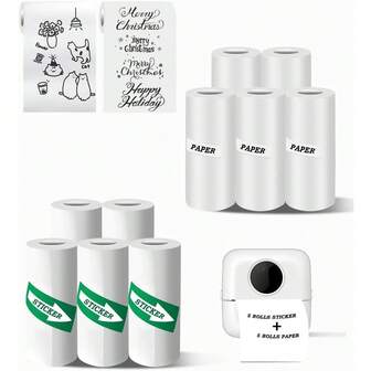 Mini Printer Sticker Paper, 5/10 Rolls Thermal Printer Stickers Paper 57 X 25mm, Printable Sticker Paper For Mini Printer Papers And Most Instant Print Cameras, White,Halloween Printing Paper Gift