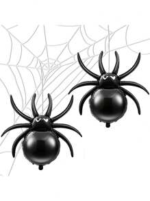 4pcs Halloween Spider & Accessories Balloon Set, Black Cartoon Spider Design, Suitable For Halloween, Day Of The Dead, Haunted House Parties, Commercial & Residential Decor, Fun Birthday Party Decorations