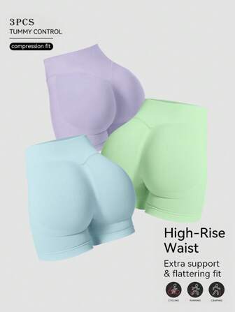 3PCS Women's High Waist Waisted Thin Running Lifting Hip Quick Drying Three-Quarter Leggings ,Yoga Black Shorts , Gym Shorts,Running Shorts,Peach Lifting Hip Sports Shorts ,Tummy Control Shorts,