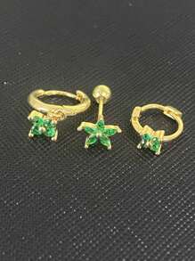 3/6pcs Cubic Zirconia Five Petal Flower Stud Earrings Set For Women Stacking Simple Huggies Cartilage Small Hoop Earring Jewelry