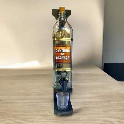 Pingometro com Copo Porta Cachaça Dosador de Bebidas Cantinho da Cachaça Rustico Sofisticado Pinus