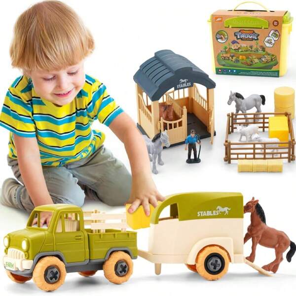 Children's Farm Vehicle Assembly-Disassembly Toy, Screw Driver, Farmer Truck, Playset For Boys And Girls, Educational Puzzle Toy