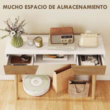 HOMCOM Mesa de Consola Estrecha Consola de Recibidor Mesa de Sofá Moderna con 2 Cajones Compartimento y Patas de Madera para Pasillo Entrada Salón Dormitorio Blanco - Blanco - Ver 2