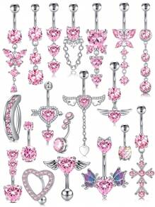 1 Peça Argola para Umbigo Descaída Rosa, Y2K, Joia de Piercing de Umbigo Fofa com Asa, Coração, Borboleta e CZ, 14G, para Mulheres