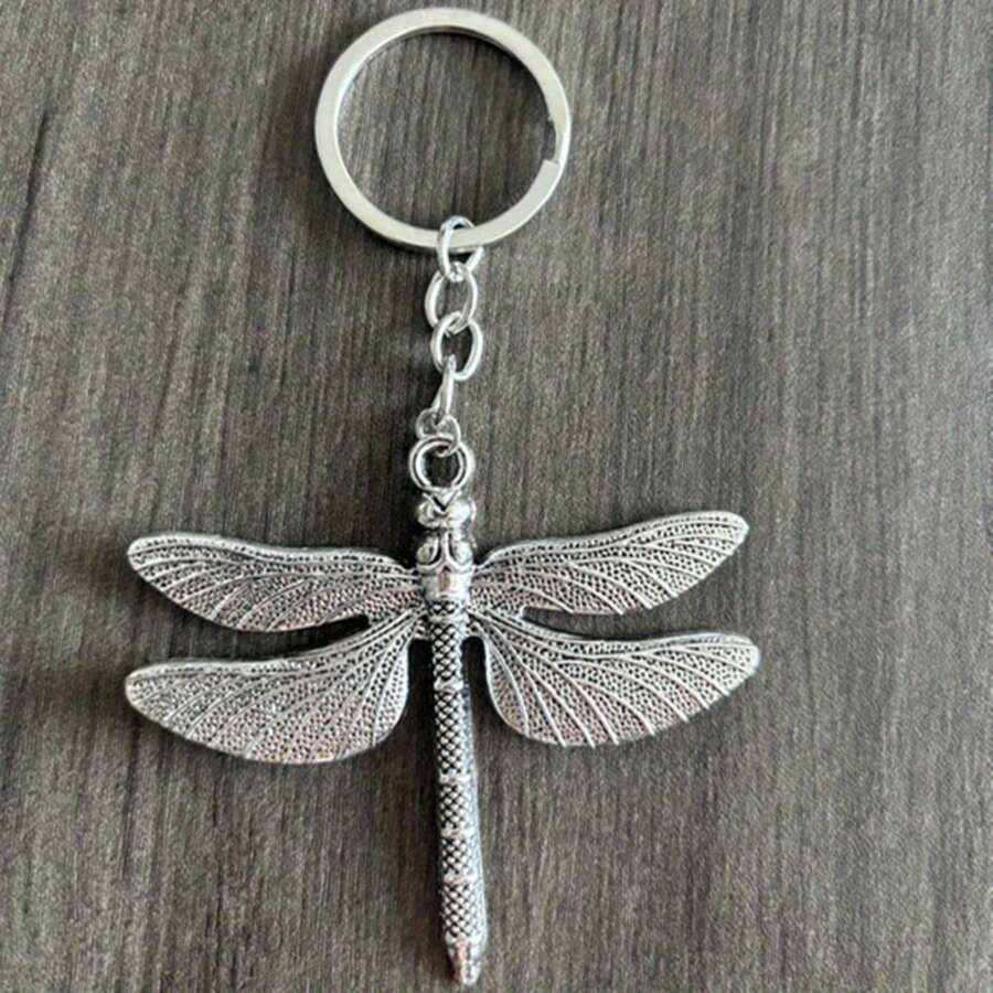 1pc Retro Dragonfly Keychain Alloy - Elegant Handbag And Backpack Charm, Fashionable Men's And Women's Keychains, Unique Gift Souvenirs - 銀色 - 查看 1
