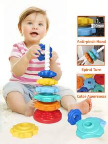 Spinning Stacking Toys, Tworzywo ABS i kolorowy wzór tęczy, Skup się na edukacyjnych i interaktywnych zabawkach do układania w stosy dla dzieci, Spin Toy dla maluchów w wieku 1-3 lat, Zabawki Montessori dla 1-latków, Rainbow Spin Tower, Sensoryczna zabawka edukacyjna dla autystów, Sensoryczne i edukacyjne zabawki dla maluchów dla chłopców i dziewczynek, Nadaje się na prezenty dla chłopców i dziewczynek