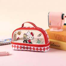 Sanrio 1 Stück Sanrio neue transparente Zweischicht-Federtasche, großer Kapazität 3D Cartoon Stiftemäppchen für Grundschüler/Mittelschüler, minimalistischer multifunktionaler Stiftkasten, Schülerbedarfsartikel, Schule wieder los