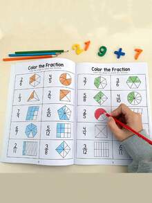 Basic Fraction Practice Workbook, Suitable For 3-5 Graders - Fun Math Skill Development, 32 Pages, Colorful Illustrations, Essential For Homeschool, School And Classroom Learning