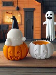 Molde de silicona con forma de calabaza fantasma, molde para velas aromáticas, decoración artesanal y regalos, molde para yeso y resina - Blanco - Ver 3