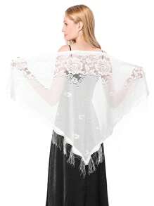 1 Peça Xale Echarpe de Renda e Franjas Novo Feminino, Lenço Triângulo Sólido Leve e Respirável, Lenço para Cabeça para Vestidos, Casamento e Madrinhas