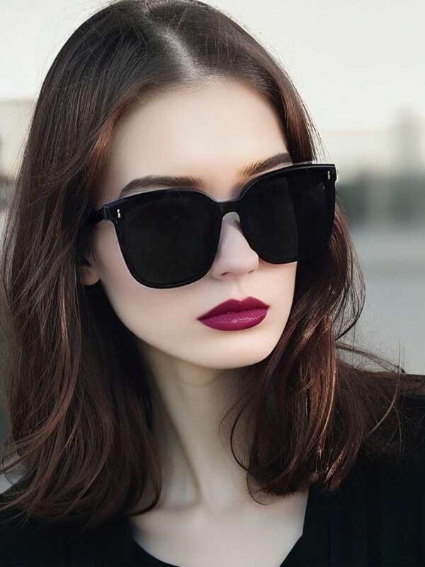 1pc Square Large Frame Eyeglasses, Casual Rice Rivet Black Glasses, Suitable For Summer Vacation, Beach, Party, Driving, Fishing, Hiking, Cycling, Running, Golf Everyday Use