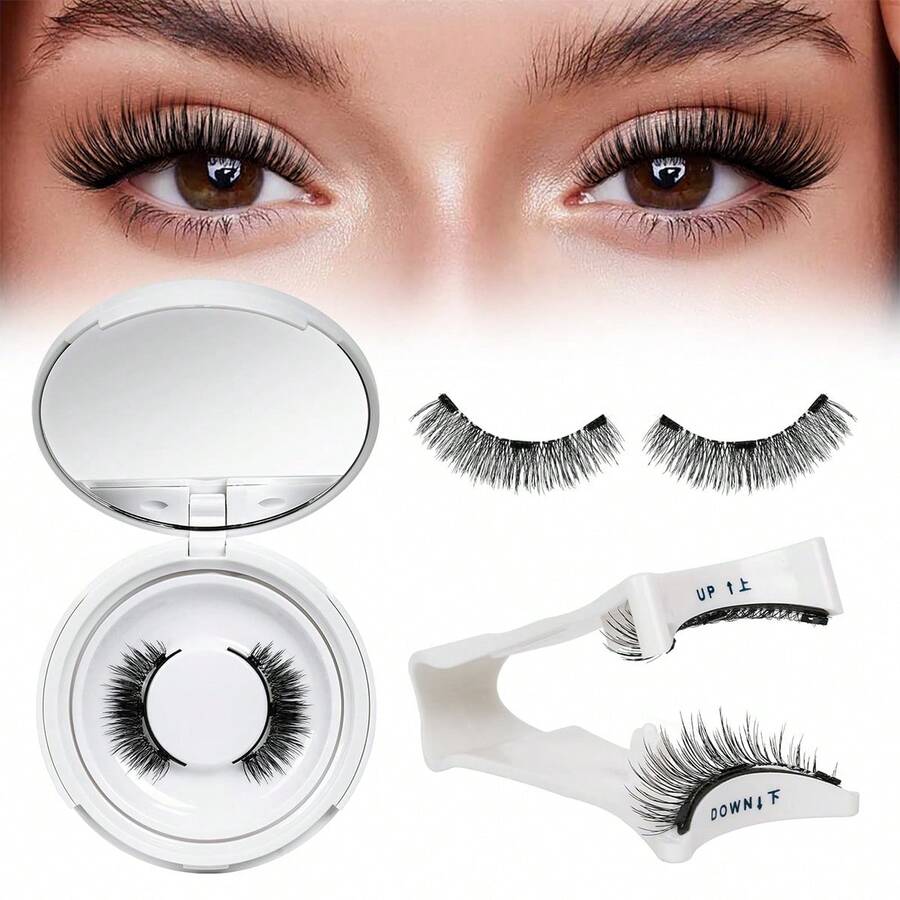 1 Pair/Set CC Curly Magnetic False Eyelashes Kit With Professional Eyelash Curler, Reusable, No Glue Needed, Ideal For Lazy People, Natural Cartoon Lash Applicator Mixed Design, 3D Volume Fake Lash Strips Charming Eye-Lifting Lash Extension Set Suitable For Daily Wear, Work, Study, Travel, Party, Women's Gift, Women's Christmas Gift