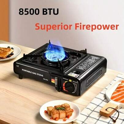 Portable Black Camping Stove With Griddle Top - Compact Metal Outdoor Stove For Camping, Picnics & Family Gatherings, Butane-Compatible, Durable & Lightweight Design