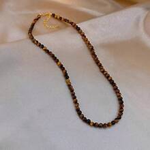 1 pieza Collar de cuentas de ojo de tigre de piedra natural vintage simple, gargantilla de piedra pequeña, para el Día de San Valentín, ocasiones diarias, como regalo
