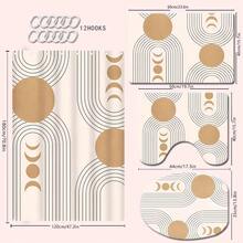 1/4pcs Boho Gold Sun Design Shower Curtain Set, Polyester Waterproof Bathroom Decor Curtain, Easy Clean With Hooks, Fashionable Door/Window Curtain, Washable Back To School - Beige - View 12