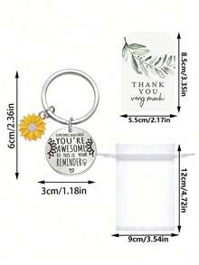 12pcs/4pcs/Set Inspirational Sunflower 'You'Re Awesome' Keychain Gift Set ,Include Stainless Steel Key Chain,Green Leaf Thank You Card, White Organza Gift Bag, Perfect For Party Supplies,Birthdays, Graduations & Christmas Gifts For Teachers And Colleagues Coworker Appreciation Gift,
