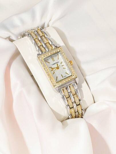 1pc Elegante Luxurious Diamond Jewelry Women Bracelet Watch, Birthday Holiday view 2