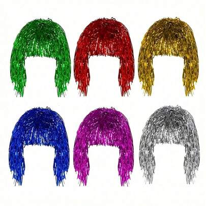 1pc Metallic Foil Wig, Colorful Tinsel Wig Hat, Disco Masquerade Wig, Funny Party Hat, Foil Tinsel Wigs Costume Cosplay Funny Shiny Hat Metallic Hair Accessories,Suitable For Costume Ball, Engagement, Prom, Shiny Party Wig, Metal Clothing, Role-Playing Props, Ideal For Birthday Party, Family Reunion, Disco Hairpiece