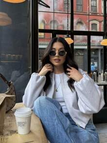 HZXVIC Ladies' Autumn New Product Solid Color Ribbed Zipper Pocket Casual Style Soft Pilot Jacket Coat