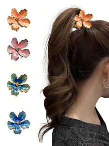 1pc Vintage Enamel Painted Floral Gradient Hair Claw Clip, Chinese Style Elegant Premium Hair Accessory, Claw Clips, Hair Claws, Clips For Hair, Hair Slide, Hair Barrettes, School Stuff