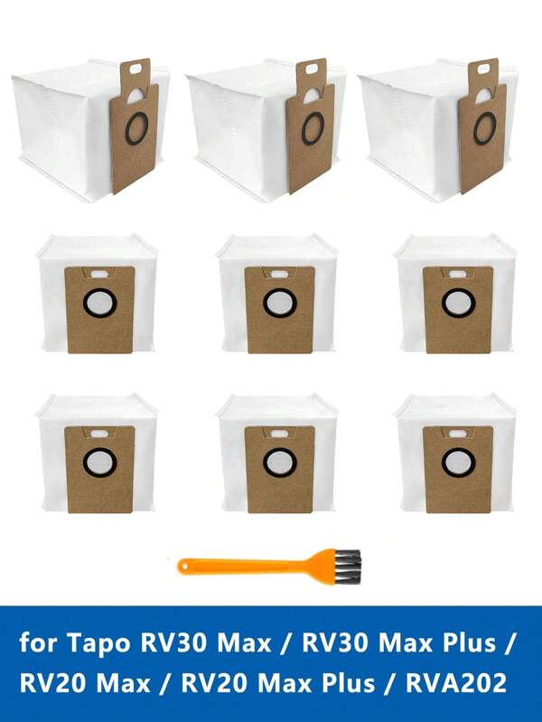 Dust Bags For Tapo RV30 Max / RV30 Max Plus / RV20 Max / RV20 Max Plus, For RVA202 Robot Vacuum Cleaner Base Station, Replacement Bags, Accessory Set Vacuum Cleaner Bag Spare Parts,With Small Brush