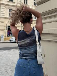 Jeta Ari Women's Sleeveless Printed Slim Fit Tank Top, Casual & Suitable For Vacation - Navy Blue - View 3