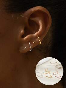 S925 Sterling Silver Line Earrings, Ear Hole Geometric Earrings, Minimalist Style, Mini Compact Earrings, Suitable For Women To Wear On Various Holidays