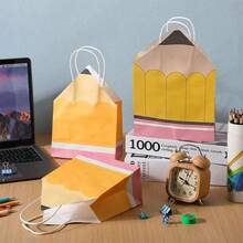 12 个创意铅笔形礼品袋，8.27*5.9*3.15 英寸 返校糖果袋、零食礼品纸袋、生日派对礼品袋、返校礼品盒、铅笔袋、教师答谢礼品袋、铅笔形教师礼品袋、大容量迷你教师礼品袋（带手柄） - 彩色 - 查看 7