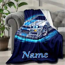 Customizable Fast And Furious Flannel Blanket, Soft Polyester Knit, Digital Print, Cozy All-Season Throw, With Personalized Name, For Napping, Camping, Travel, Glam Style, Easy Care, Cozy Home Blanket Car Enthusiast Gift Custom Cozy Blanket