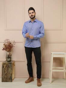 Men's Button Down Dress Shirt Long Sleeve Tie Dyed Polyester Cotton Summer Spring/Fall Regular Fit Pocket Buttons Front - Blue - View 2