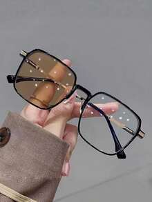 1/2pcs Unisex Square Oversized PC Frame Metal Legs, Casual Color-Changing Fashion Glasses, Clear Lens Computer Glasses, Suitable For Driving, Indoor & Outdoor Wear - Multicolor - View 11