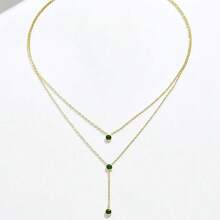 1 件彩色锆石镶嵌 Y 形链，不锈钢套索项链，奢华性感时尚女士项链，馈赠亲朋好友的最佳礼物 - 綠色 - 查看 5
