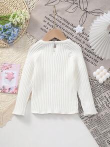 Baby Girl Casual Solid Color Knit Sweater - White - View 7