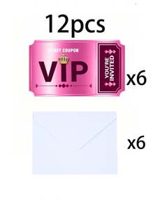 24/12/6 pezzi - Inviti per feste di compleanno a doppio design reversibile con buste, inviti per feste VIP per il cinema, decorazioni per feste di compleanno a tema, inviti per feste di compleanno a doppia faccia con buste, materiali per regali di inviti per feste VIP per il cinema (rosa rosso)