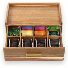 Acacia Wood Tea Bag Organizer, Tea Organizers And Storage Box, Tea Caddy For Tea Bags Storage Drawer, Teabag Holder Container Boxes For Countertop, Tea Station Chest Display Wooden, Organizador De Te-Yj - 1 - View 6