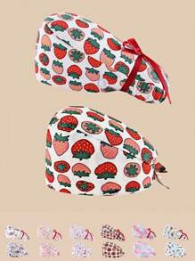 2 piezas Gorro protector con estampado floral y cuello en V, de mezcla de algodón. Adecuado para enfermeras, personal hospitalario y trabajadores de limpieza. Presenta diseño antibacteriano y a prueba de polvo, con cobertura para la parte trasera de la cabeza