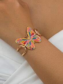 Designer Fashion Vintage Colorful Enamel Butterfly Decorated Pendant, Bracelet, Ring, Earring, Arm Band Jewelry Set, Suitable For Women Beach Vacation Wear, Excellent Gift Choice For Festivals