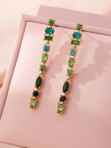 1 pieza Pendientes largos y versátiles con material de resina incrustado de rhinestone para mujeres, adecuados para reuniones, vacaciones, regalos, fiestas, eventos, salidas, citas, moda callejera
