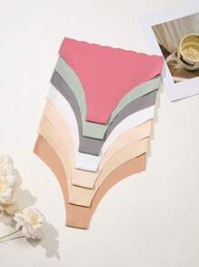 7pcs Women Seamless Underwear Set, Fashionable Wavy Waistband Design, Comfortable Skin-Friendly Non-Rolling, Suitable For Dates, Sports, Parties, Weddings, Everyday Wear