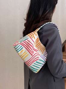 1 pieza Nuevo bolso pequeño cuadrado multicolor de rayas, bolso de hombro, bolso cruzado para mujeres jóvenes, estudiantes y damas de oficina, apropiado para diario, casual, compras, de gran capacidad y adecuado para teléfono, llaves, monedas, paraguas
