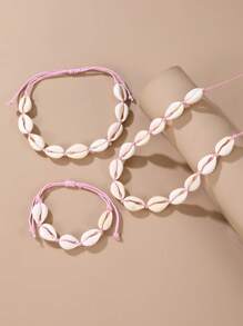 3 Stücke modische sommerliche Strand Stil Muschelkette, Fußkette und Armband Party-Set für Frauen