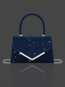 闪亮、优雅、时尚、迷人的水钻翻盖手提包,精致的女士晚宴包,搭配闪光水钻首饰三件套,奢华精致的水钻项链、手链和耳环,搭配婚纱、派对礼服、毕业礼服,适合女士派对、婚礼、晚宴、宴会晚宴包。 - 藏蓝色 - 查看 3