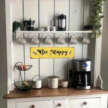 Señal de madera inspiradora de 40.64cm x 10.16cm con el mensaje "Abeja Feliz", arte de pared motivacional con un mensaje positivo para la decoración del hogar, cocina de estilo granja, sala de estar, baño, oficina, cafetería, regalo alentador, arte colgante de pared