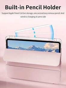 1pc Tri-Fold Back Completely Transparent IPad Case, Shell Slim Stand Shockproof Anti Fall Pen Holder Anti-Fall Tablet Cover Compatible With Apple Tablet IPad Mini 4/5/6, 9.7/10.2/10.5 Inches, Air 4/5/6/7, 10th/11 Gen, Pro 11 Inches, Air 11(M2), Air 13, Air 13 And Pro 11(M4) Models. Clear Back Cover With High Transparency For DIY Personalization-Pink
