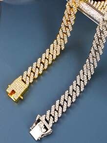 12mm Hiphop Double Row Diamond Cuban Chain Necklace, Fashion Hiphop Rap Music Style Necklace Bracelet Jewelry For Men And Women, Suitable For Daily Wear, Birthday Party, Christmas, Thanksgiving, Gift For Family And Friends