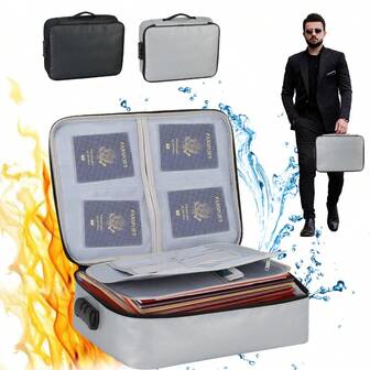 Faraday Document Bag With Lock Heat Resistant Flame Resistant 3-Layer Multiple Pockets Pouch Large Capacity Storage Case Zipper Document Portable Travel Home Organizer Box For Cash Laptop,Files,Certificates,Gifts Etc Back To School Christmas