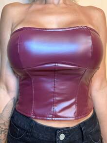 Manon Tanti Áo Bandeau da PU bó sát dành cho nữ - Màu Đỏ Sâu - Xem 4