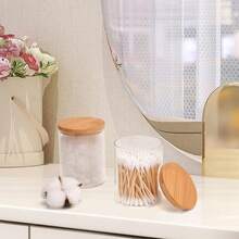 4 Pack Glass Qtip Holder Dispenser Set - Apothecary Jars With Lids For Vanity Makeup Organizer - Bathroom Canister Storage Organizer For Cotton Ball,Swab,Round Pads,Floss - 2PCS - View 6