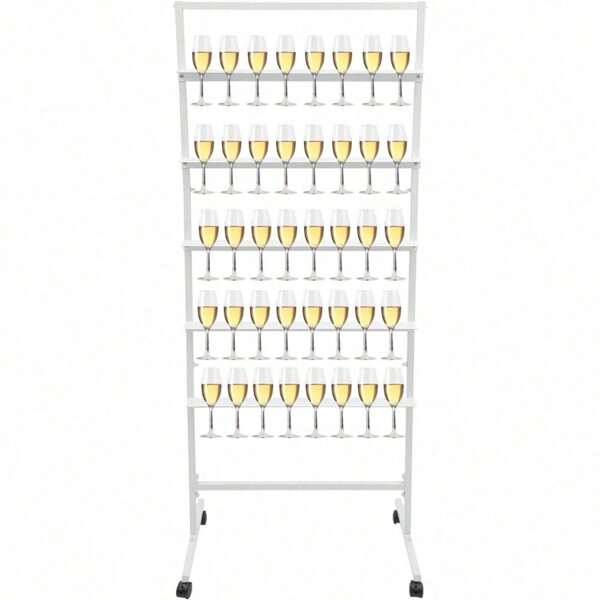 Champagne Wall Holder For Party, 5-Tier Steel Champagne Tower, Champagne Flutes Display Stand, Wine Glass Stemware Rack For Bar, Wedding, Party, Hotel, Restaurant (White)