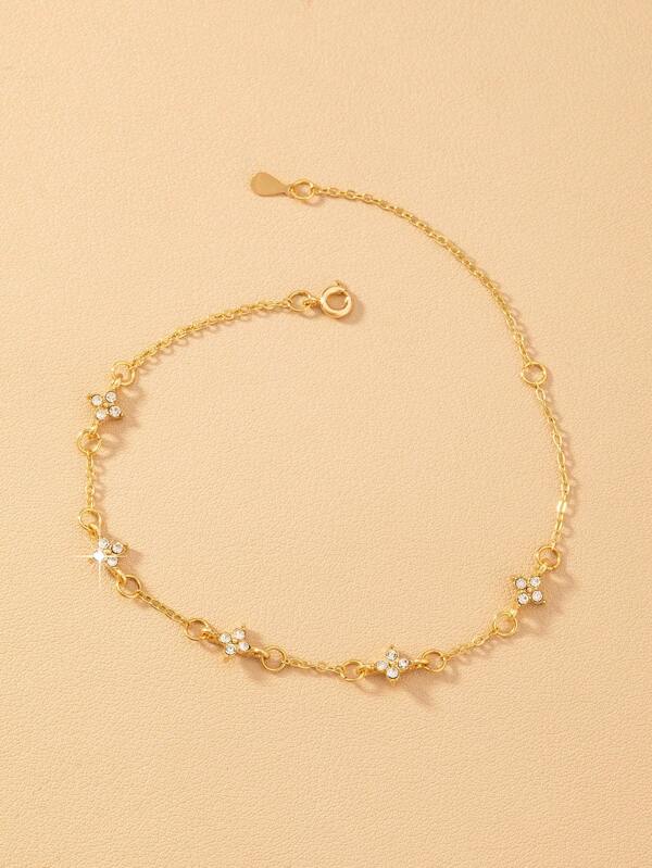 1pc Fashionable 4-Petal Flower Bracelet With Diamond Accents, Suitable For Everyday Wear